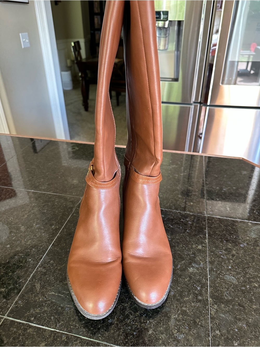 Tommy Hilfiger Tan/Brown Leather Mid-Calf Riding Boots - Picture 4 of 7